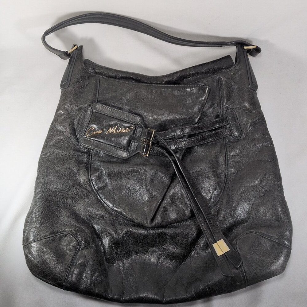 Corto Moltedo Leather Purse Italy Charcoal Gray Handbag Shoulder Bag Y2K Gold